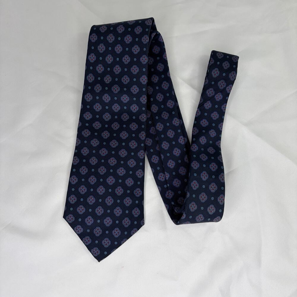 Vintage Marc Lewis Blue Medallion floral pattern Silk Necktie Formal Business